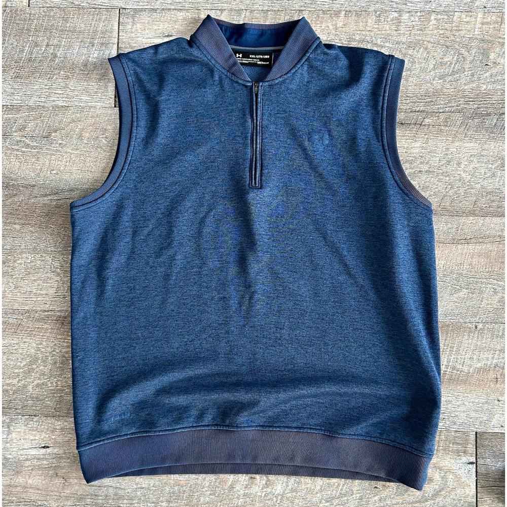 Under Armour ColdGear Vest Mens XXL Blue 1/4 Zip Sleeveless Mock Neck Loose